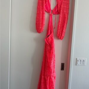 PatBO Neon Pink Crochet Dress
